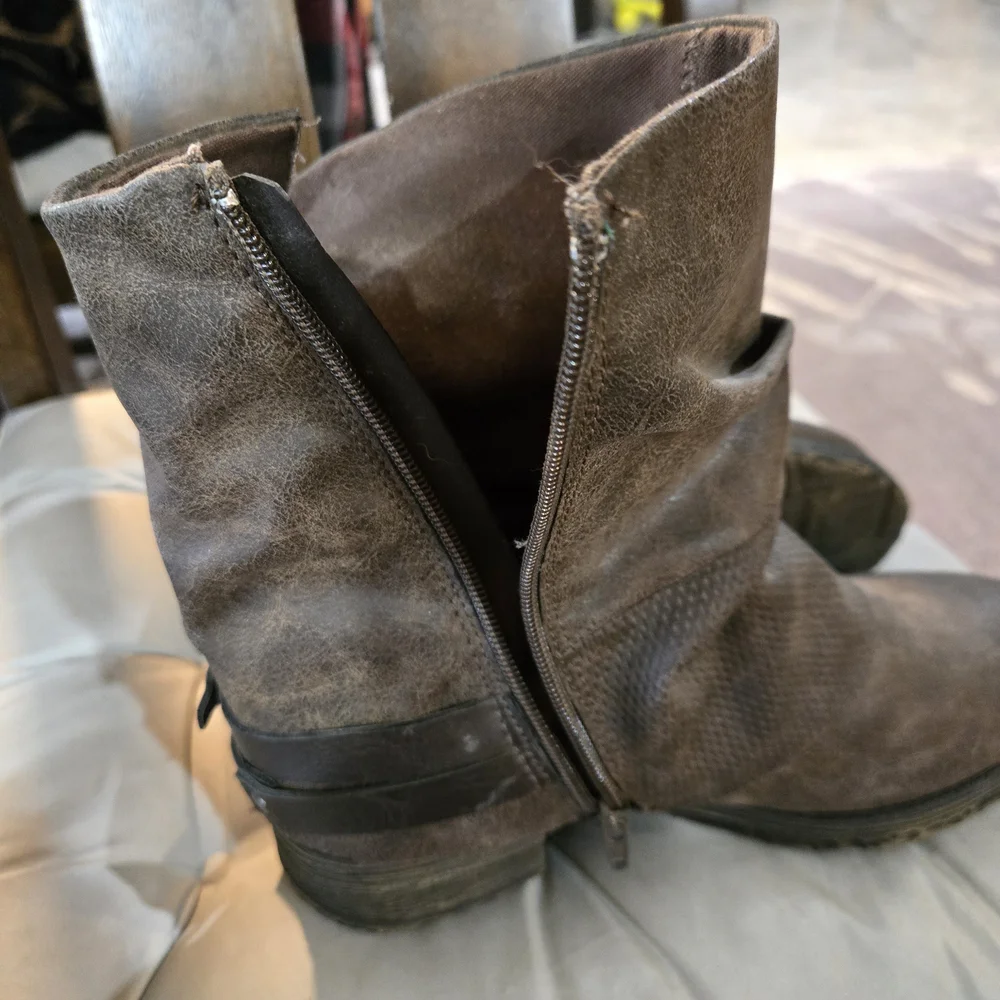 Brown Slouchy Ankle Boots with Buckle - Picture 3 of 6